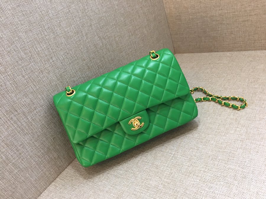 Medium Classic Flap Lambskin Bag AO1112 Green/Gold